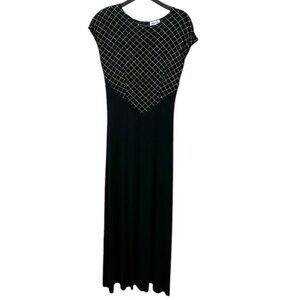 Vtg Jeffrey & Dara Evenings by Tom Barra Black Maxi Dress Large Metallic Detail